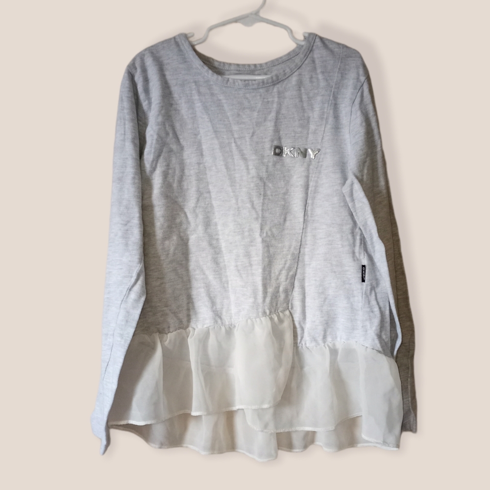 Girls DKNY Long Sleeve Grey Blouse M/8-10